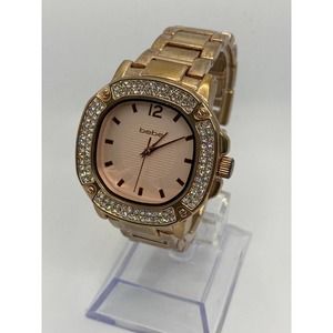 bebe Ladies Rose Gold Rhinestone Dial Bracelet Watch New Battery